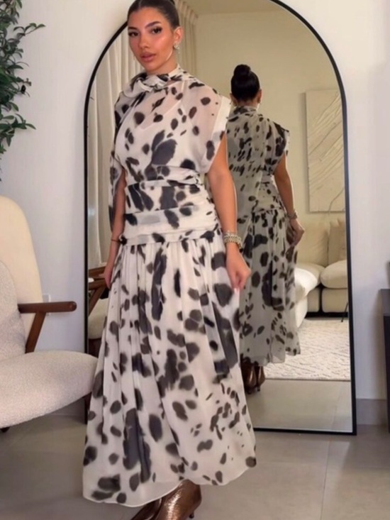 Zara Dresses & Skirts - Zara Brown and White Spot Print Sheer Maxi Dress